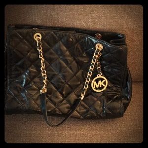 MK Black Quilted [soft] Leather Tote Gold Hardware